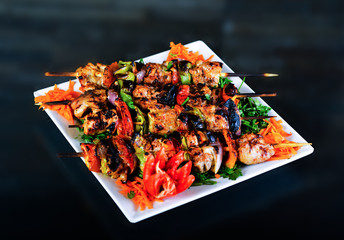 Meals of chicks, meat, shish tawook, rice and appetizers , grilled