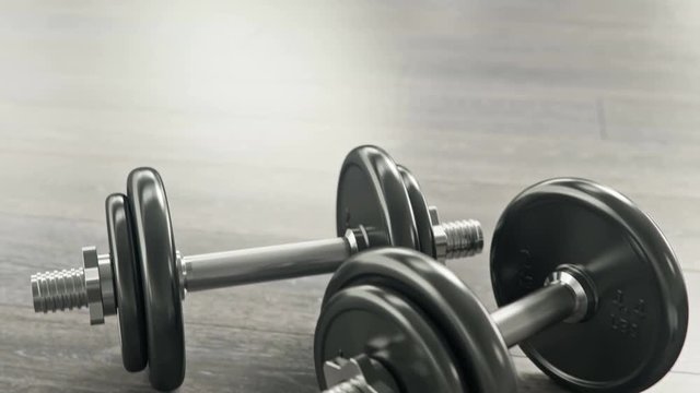 Healthy Lifestyle And Exercising, Weight Scale And Dumbells In GYM Club