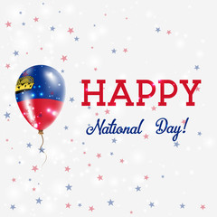 Liechtenstein National Day patriotic poster. Flying Rubber Balloon in Colors of the Liechtensteiner Flag. Liechtenstein National Day background with Balloon, Confetti, Stars, Bokeh and Sparkles.