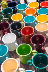 Colorful mugs at outdoor Flea Market
