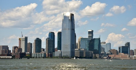 The Goldman Sachs Tower and the skyline of Jersey City.