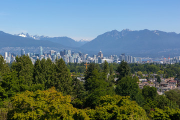 Vancouver BC city skyline from Queen Elizabeth Park in Canada