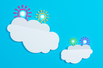 Flat style idea light bulb concept , Business strategy planning objects icon set collage , bulb clound concept