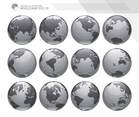 Obraz premium Globes showing earth with all continents. Digital world globe vector. Dotted world map vector. 