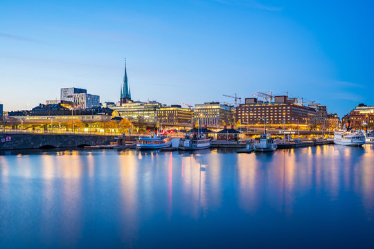 View of Stockholm city at night in Sweden
