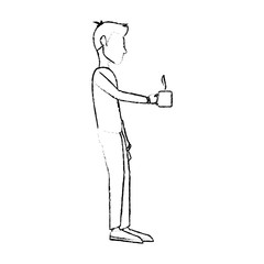 young man standing holding coffee cup break