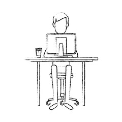 man character sitting working desk computer