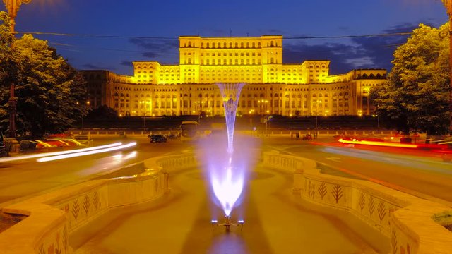 Bucharest Romania Timelapse at night  with House of Parliament.