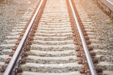 Close up of empty straight railroad track