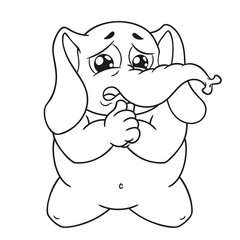 Elephant. Character. He kneels for forgiveness. Big collection of isolated elephants. Vector, cartoon.
