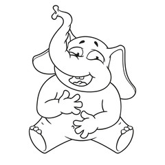 Elephant. Character.  Laughs holding her stomach. Big collection of isolated elephants. Vector, cartoon.