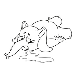Elephant. Character. He felt bad. Vomiting. Big collection of isolated elephants. Vector, cartoon.