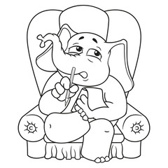 Elephant. Character. Psychologist sitting in a chair listening to. Big collection of isolated elephants. Vector, cartoon.