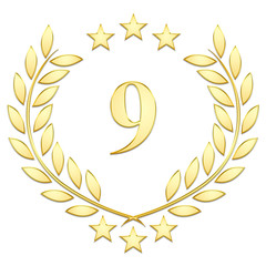 Lauriers 3 étoiles 9 sur fond blanc