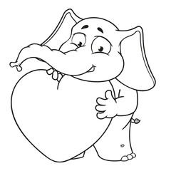 Big collection vector cartoon characters of elephants on an isolated background. He is in love, he has a big heart