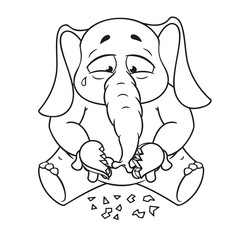 Elephant. Character. Broken heart in his hands. Big collection of isolated elephants. Vector, cartoon.