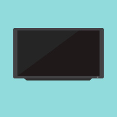 Flat Black Television vector with blue background.TV vector isolated blue background.