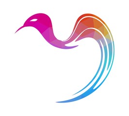 multicolored geometric triangular style origami bird logo element isolated on white background