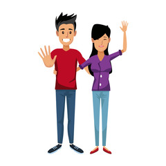 young happy couple parent or couple gesturing with blissful smile