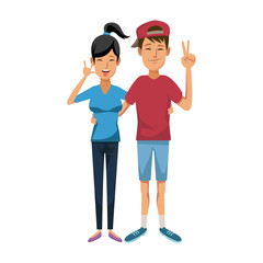 young happy couple parent or couple gesturing with blissful smile