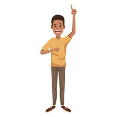 young guy standing waving hand cheerful cartoon