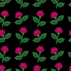 Behang Embroidery stitches imitation seamless pattern with little roses © ellinanova