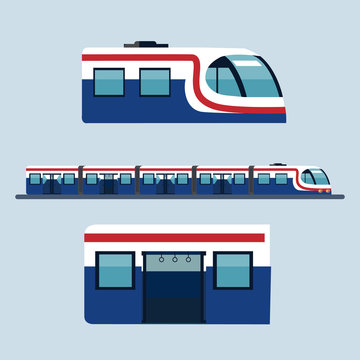 Sky train Station Flat Design Objects, Side View with head part and body part.