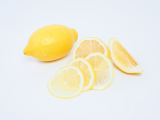 Lemon or lime  juice and lemon slice .top view composition .