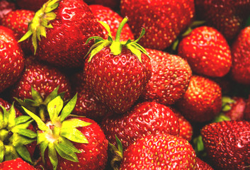 Photo of strawberry berries at close range