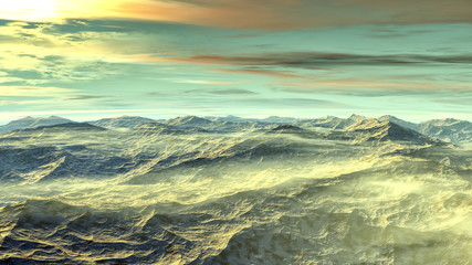 Stranger planet. Desert. 3D rendering