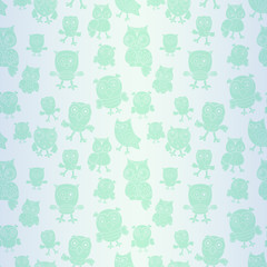 Light green owl seamless pattern