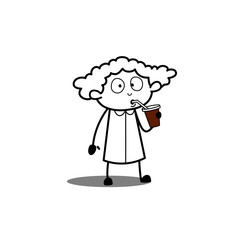 Cartoon Thirsty Girl Drinking Juice