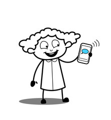 Happy Cartoon Girl Showing Mobile Chat