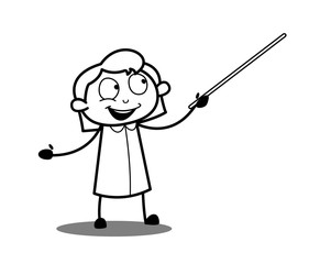 Cartoon Female Employee Pointing with Stick