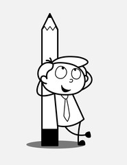 Cartoon Boy Standing with Pencil Support