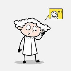 Cartoon Young Girl Talking on Phone with Friend