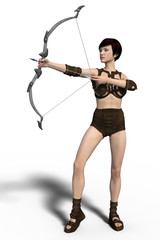 Young beautiful archer girl isolated on whithe background. 3d render.