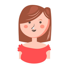 Cheerful woman in red dress