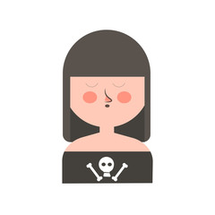 Gothic girl with dark hair and skull on shirt