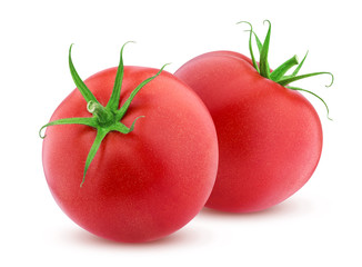 Two Whole tomatoes isolated on white background