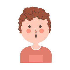 Surprised boy with curly hair portrait on white graphic poster