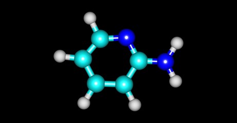 2-Aminopyridine molecular structure isolated on black