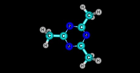 2,4,6-Trimethyl-1,3,5-triazine molecular structure isolated on black