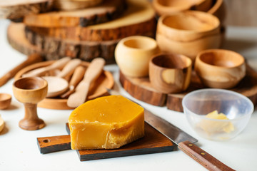 wooden dishes and wax