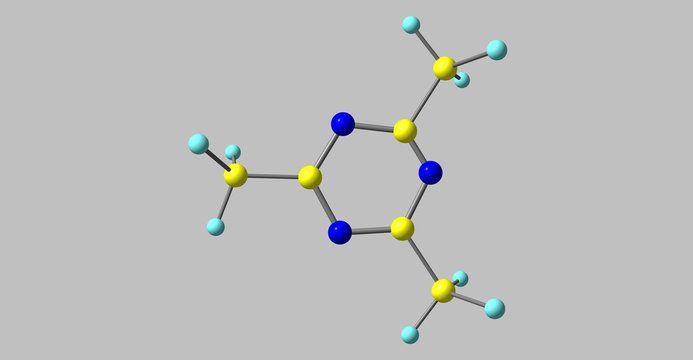 2,4,6-Trimethyl-1,3,5-triazine molecular structure isolated on grey