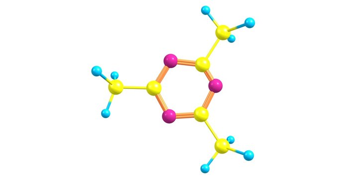 2,4,6-Trimethyl-1,3,5-triazine molecular structure isolated on white