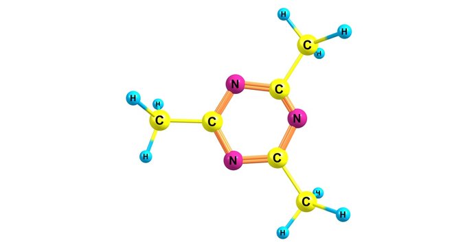 2,4,6-Trimethyl-1,3,5-triazine molecular structure isolated on white