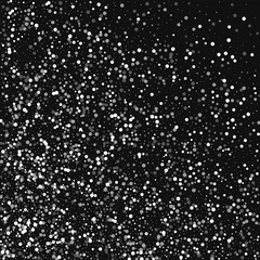 Random falling white dots. Abstract mess with random falling white dots on black background. Vector illustration.