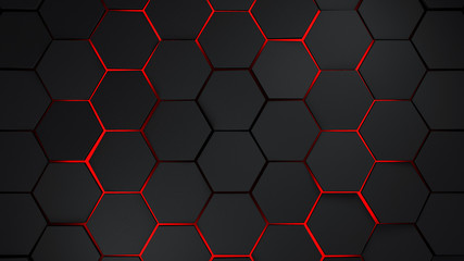 grey and red hexagons modern background illustration - obrazy, fototapety, plakaty