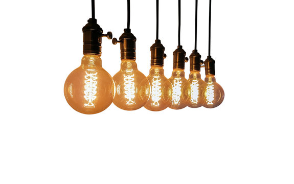 Group of Incandescent bulbs for home furnishings or restaurants style vintage isolated on white background.